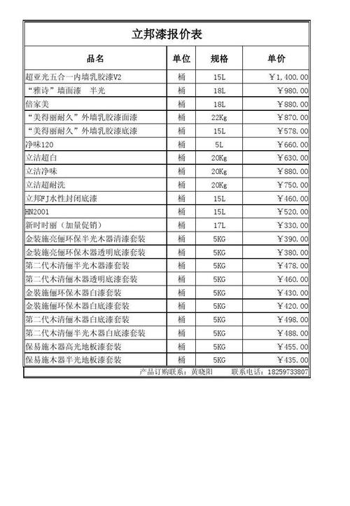 最新立邦漆价格一览表