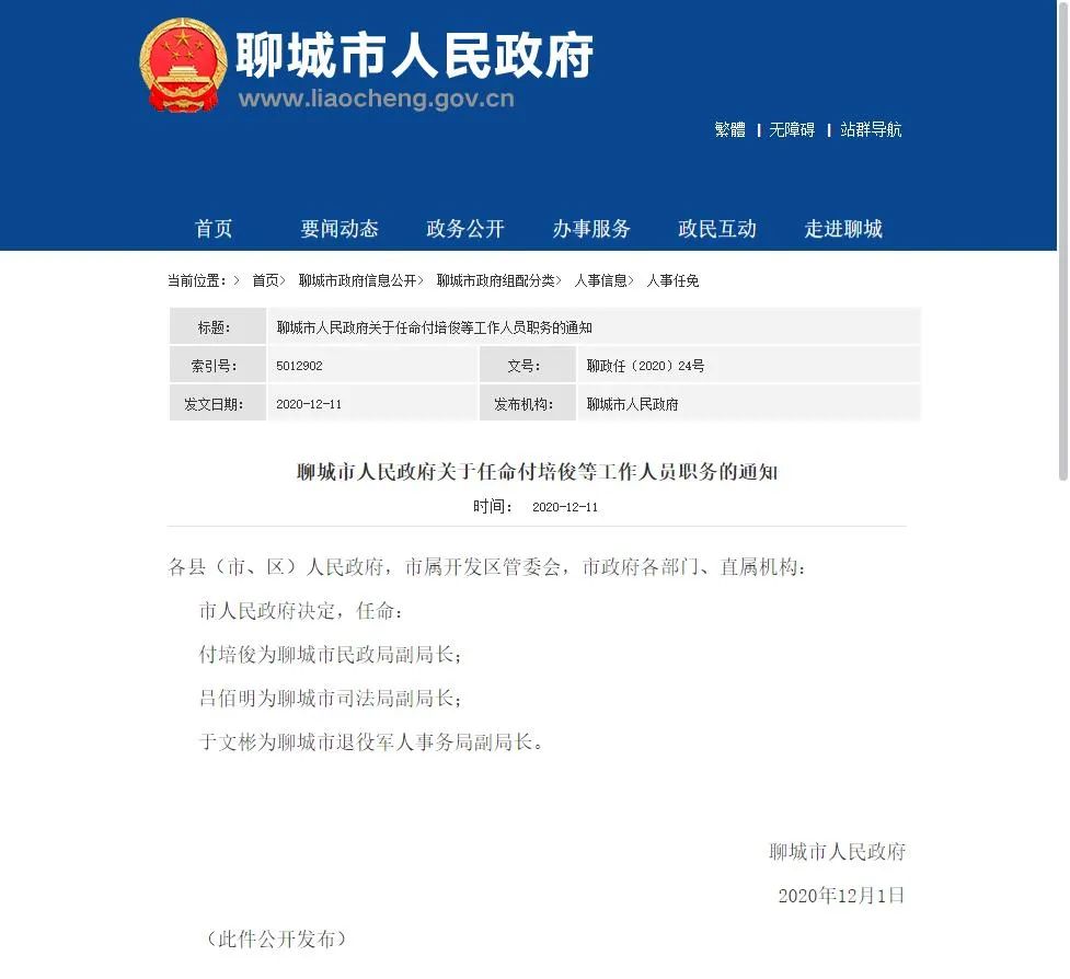 山东聊城最新人事任免动态