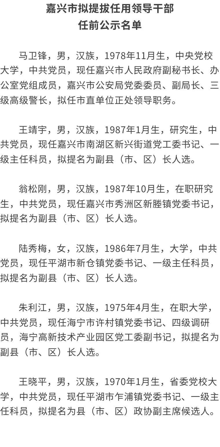 嘉兴市最新干部调任动态